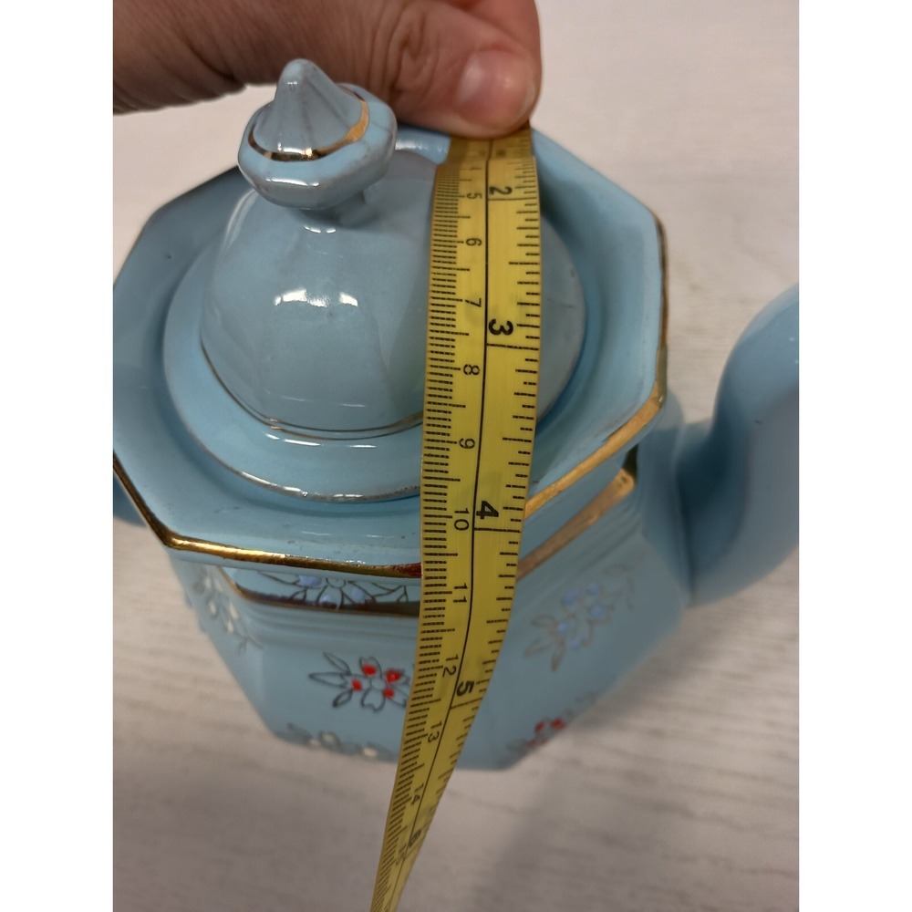 Antique Edwardian Age Price Brothers Redware Teapot Light Blue Gold England - Picture 12 of 13